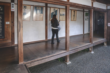 Traditional Wooden Corridor Inside Sanzen in Temple with Garden View Nov 23 2025のeditorial素材
