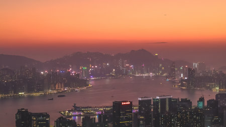 Soft evening light blankets cityscape viewed from Tai Sheung Tok Jan 18 2026のeditorial素材