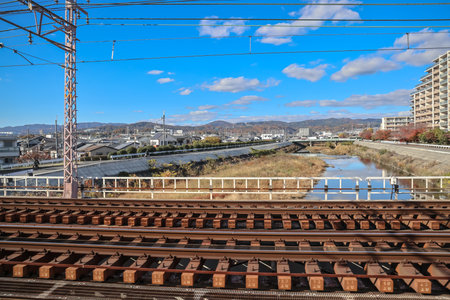 Capturing Kyoto Prefecture Landscapes from HARUKA Train Window Nov 29 2025のeditorial素材