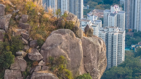 Popular mountain trail overlooks tightly packed residential skyline Jan 25 2026のeditorial素材
