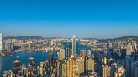 Glittering waterfront divides dense skyscrapers across vibrant cityscape Feb 14 2026