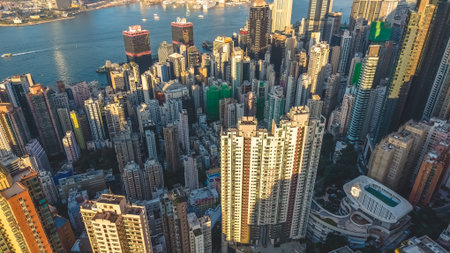 Tall high rises cluster tightly above vibrant western waterfront district Feb 14 2022のeditorial素材