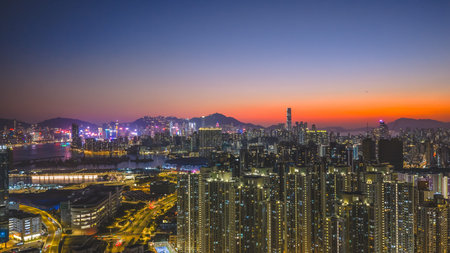 Modern residential towers rise above active construction Feb 15 2026のeditorial素材