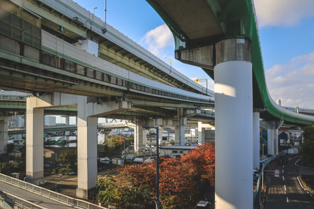 Modern highway interchange near Tempozan Harbor and attractions Nov 25 2025のeditorial素材