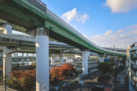 Modern highway interchange near Tempozan Harbor and attractions Nov 25 2025のeditorial素材