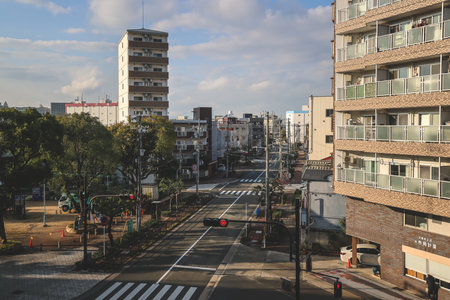 Urban neighborhood with apartments and local community life Nov 25 2025のeditorial素材