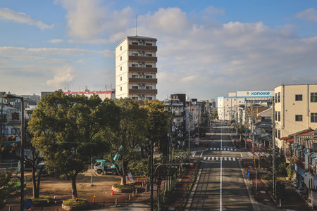 Urban neighborhood with apartments and local community life Nov 25 2025のeditorial素材