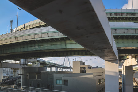 Modern highway interchange near Tempozan Harbor and attractions Nov 25 2025のeditorial素材