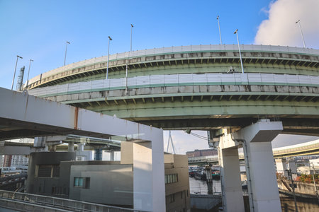 Modern highway interchange near Tempozan Harbor and attractions Nov 25 2025のeditorial素材