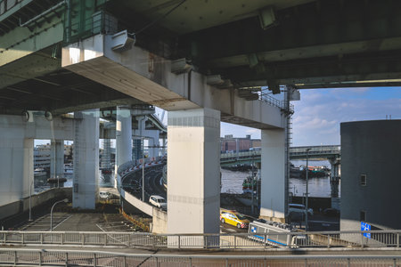 Modern highway interchange near Tempozan Harbor and attractions Nov 25 2025のeditorial素材