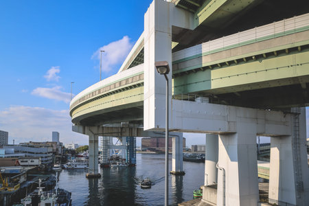 Modern highway interchange near Tempozan Harbor and attractions Nov 25 2025のeditorial素材