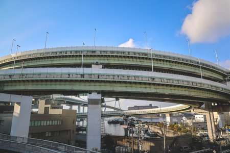 Modern highway interchange near Tempozan Harbor and attractions Nov 25 2025のeditorial素材