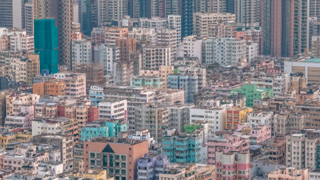 Vibrant aging blocks cluster tightly within Kowloon urban core Feb 13 2026のeditorial素材