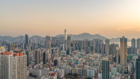 Layered residential towers rise across vibrant Kowloon district landscape Feb 13 2026のeditorial素材