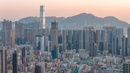 Layered residential towers rise across vibrant Kowloon district landscape Feb 13 2026のeditorial素材
