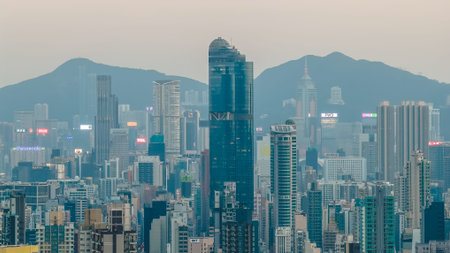 Layered residential towers stand before dense illuminated city backdrop Feb 13 2026