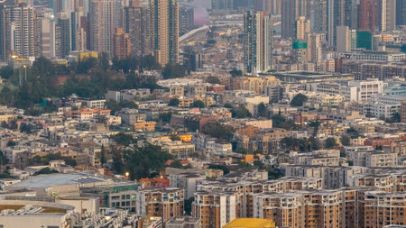 Dense residential blocks sit beneath towering modern city developments Feb 13 2026
