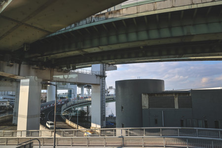 Modern highway interchange near Tempozan Harbor and attractions Nov 25 2025のeditorial素材