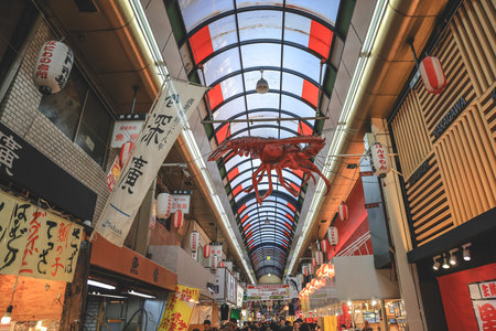Traditional Osaka market offering food, snacks, and culture Nov 25 2025のeditorial素材