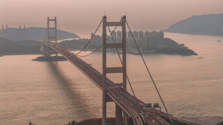 Sweeping coastal landmark featuring towers, cables, highways, and islands Feb 21 2026