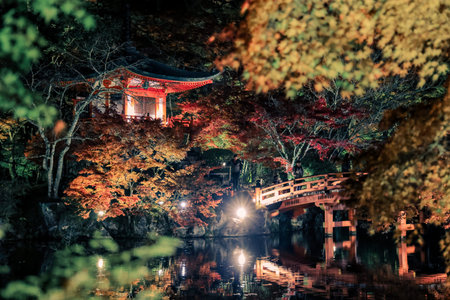 Vibrant autumn leaves and reflections in temple pond Nov 26 2025