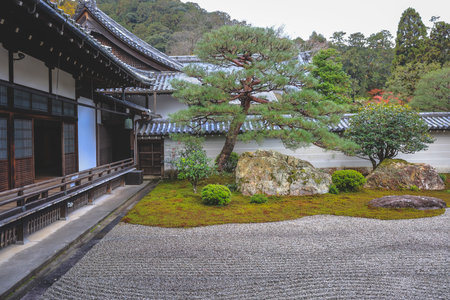 Traditional Zen rock garden with raked sand and stones Nov 26 2025
