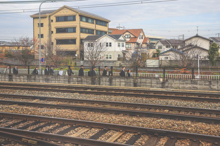 Railway maintenance yard featuring Kintetsu commuter trains Nov 27 2025のeditorial素材