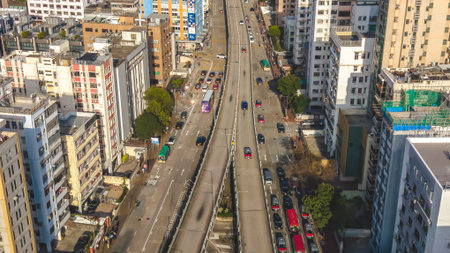 view showing major highway surrounded by dense buildings March 14 2026のeditorial素材