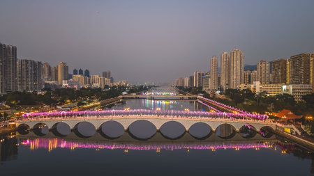 Festive Christmas Illumination on Lek Yuen Bridge in Sha Tin Dec 27 2025