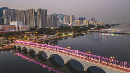 Festive Christmas Illumination on Lek Yuen Bridge in Sha Tin Dec 27 2025のeditorial素材