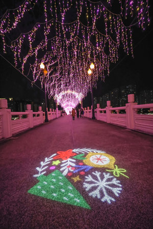 Lek Yuen Bridge at night in Sha Tin, Hong Kong Dec 27 2025