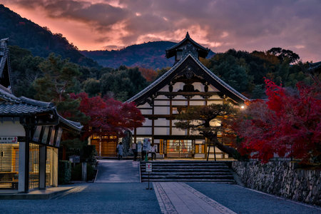 Historic riverside district with bamboo groves and temples