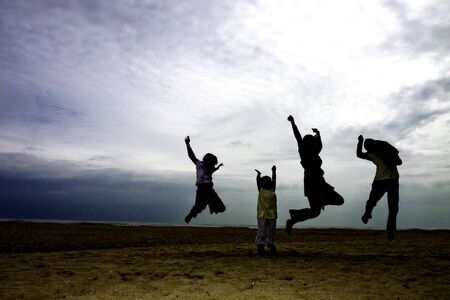 this shot was taken when they are jumping happilyの写真素材