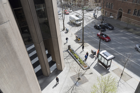 Looking down on city street
