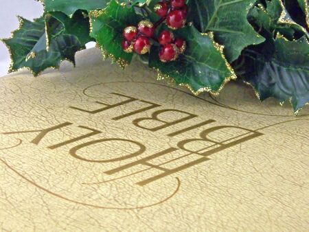 holy bible with holy leaves and berries