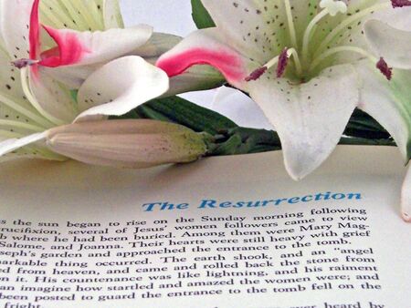 holy bible opened to the resurrection of christの写真素材