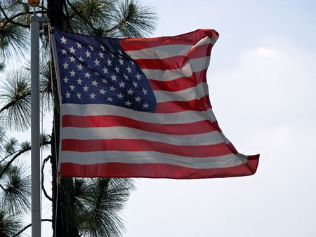 American flag blowing in the gentle breeze