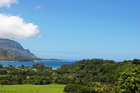 Beautiful Tropical Mountain Shoreline Kauai Island Hawaiiの写真素材