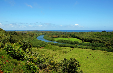 Wailua River Mountain Landscape Kauai Hawaii Islandの写真素材