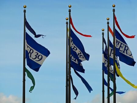 SAN FRANCISCO, CA - NOVEMBER 18: San Francisco Pier 39 Flags Waving in the Sky 2012のeditorial素材