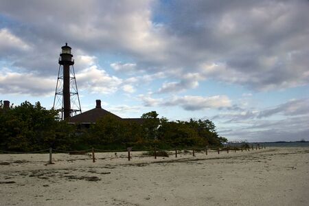 Historical Lighthouse on Cloudy Morning Sanibel Floridaの写真素材