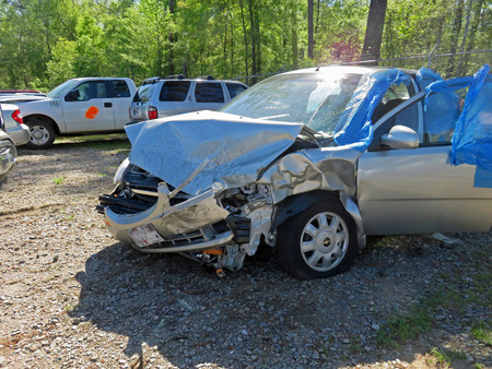 EVANS, GA - APRIL 4: damaged car in impound lot after an head on collision 2017のeditorial素材