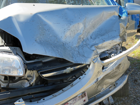 EVANS, GA - APRIL 4: damaged car in impound lot after an head on collision 2017のeditorial素材