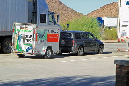 PHOENIX AZ - OCTOBER 04: U-Haul truck parked in roadside stop off highway Phoenix Arizona 2013