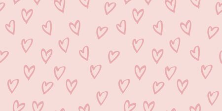 Seamless heart hand drawn pattern in vector illustration. Rose and pink nursery colors cute simple...