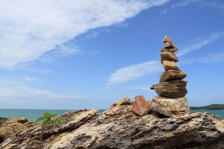 Stack of Stones and against a blue skyの写真素材