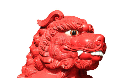 Chinese red lion statueの写真素材