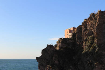 view of the village of Manarola, Italyの写真素材