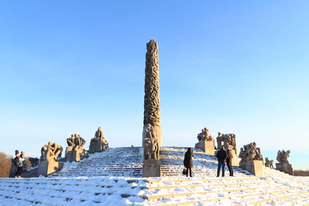 Oslo, Norway - December 30, 2018 : Sculpture created by Gustav Vigeland in Frogner park.のeditorial素材