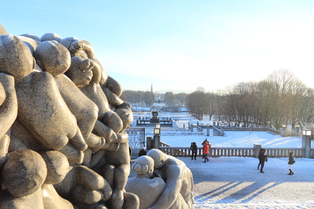 Oslo, Norway - December 30, 2018 : Sculpture created by Gustav Vigeland in Frogner park.のeditorial素材